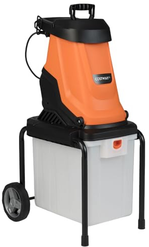 FANTASK Gartenhäcksler, Elektro Häcksler mit Rädern & 50 L Fangbox, Schnittstärke 45mm, Elektrischer Holzhacker kabelgebunden, Messerhäcksler für Gartenreinigung (Orange, 2800 W-56 x 44 x 94 cm)