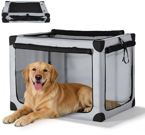 Hundebox Auto Faltbar, Hundetransportbox 81,5x59x59 cm mit Netzfenstern | Transportbox Hund aus 600D Oxford-Gewebe, faltbar, wasserabweisend, für Auto, Zuhause, Reisen und Camping