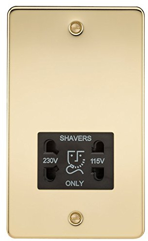 Knightsbridge FPAV8900PB 115/230 V Flat Plate Dual Voltage Shaver Socket with Black Insert - Polished Brass