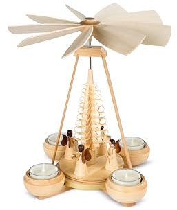 Müller German Christmas Pyramid Angels, 4 Figurines, Height 24 cm / 9 inch, Natural, Original Erzgebirge by Müller Seiffen