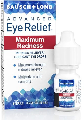 Bausch + Lomb Advanced Eye Relief, Maximum Redness Reliever and Lubricant Eye Drops, Soothes Burning & Irritated Dry Eyes, Moisturizes & Comforts, 0.5 Fl Oz (Pack of 6)