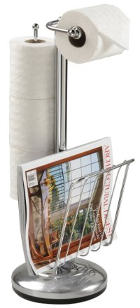 BETEC Toilettenpapierhalter und Zeitungsständer: Edelstahl, Chrom, Freistehend, 3 Rollen, 56 H x 19 B x 19 cm