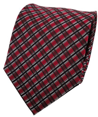TigerTie Designer Seidenkrawatte in rot weinrot schwarz grau kariert