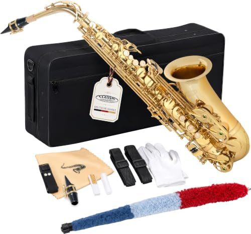 Classic Cantabile AS-450 Eb Altsaxophon aus Messing - Stimmung: Es - ideal für Einsteiger - ergnonomische Klappenmechanik - Hoch-Fis-Klappe - Leichtkoffer, Mundstück, Blattschraube & Pflegezubehör