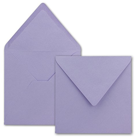 25x Quadratische Briefumschläge in Lila - 15,5 x 15,5 cm - ohne Fenster, mit Nassklebung - 110 g/m² - Für Einladungskarten zu Hochzeit, Geburtstag und mehr - Serie FarbenFroh