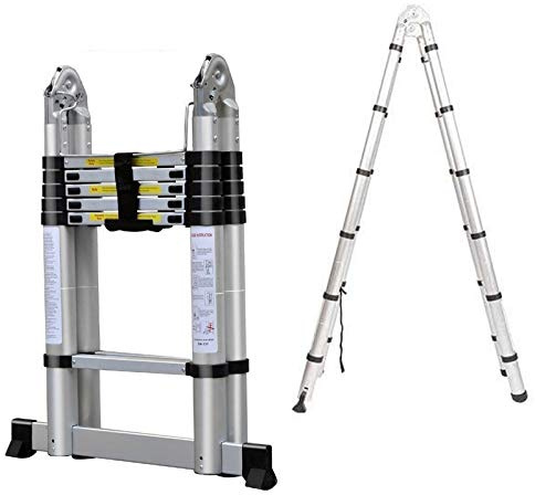 3.8M 12.5ft Telescopic Ladders Extending Folding Steps 150kg 330lb Capacity Aluminium Portable Multi Function for Home Loft Office Roof Work DIY Builder Indoor Outdoor