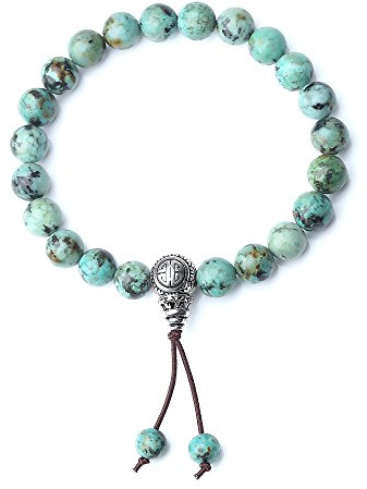 COAI Geschenkideen Glücksarmband aus Afrikanischer Türkis mit 925 Sterling Silber Charm Guru-Perle für Damen und Herren