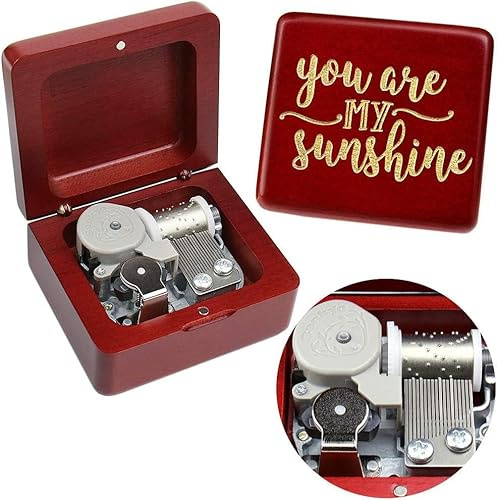 Sinzyo You are My Sunshine Speldosa Vintage Trä Jul Alla hjärtans dag Födelsedagspresent (Röd trälåda)