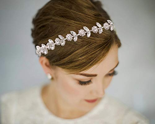 TOPQUEEN Perle Braut Haarreifen, Strass Brautschmuck Haarband, Hochzeit Stirnbänder, Haarschmuck Tiara für Frauen und Mädchen (Silver-Organza-Weiß)