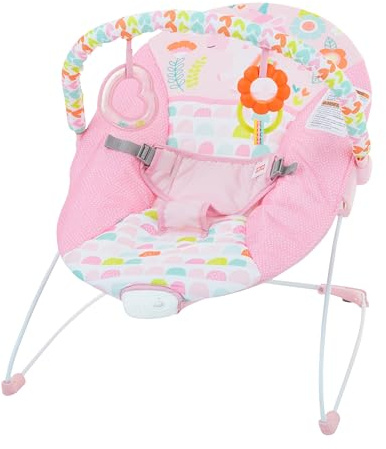 Bright Starts Baby Bouncer Soothing Vibrations Infant Seat - Removable Toy Bar, Nonslip Feet, 0-6 Months Up to 20 lbs (Fancy Fantasy, Pink Unicorn)