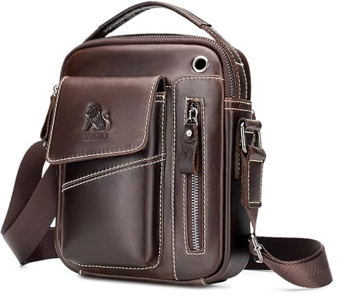 BAIGIO Borsello Uomo Pelle, Borsa a Tracolla Piccola Borsa da Uomini in Vera Pelle Casuale Borse Messenger per iPad iPhone e Viaggio Attività Commerciale (Marrone Scuro-B)