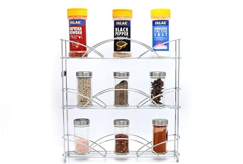 Buckingham 3 Tier Free Standing Spice Rack & Herb Jar Holder Metal Chrome kitchen storage & organisation Compact & Durable Ideal for Kitchen Countertops 33 cm