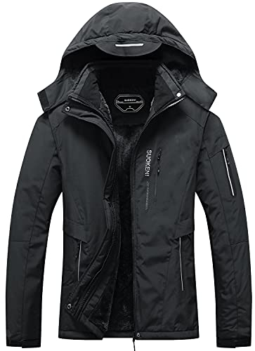 SUOKENI Damen Wasserdicht Warm Winter Schneemantel Kapuze Regenmantel Ski Snowboard Jacke, Schwarz, XL