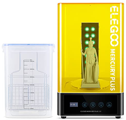 ELEGOO Mercury Plus 2.0 Waschen und Aushärten Maschine, 2 in 1 UV LED Härtungsbox mit Rotary Aushärten Drehscheibe und Waschen Eimer für LCD/DLP/SLA 3D Drucker Modelle