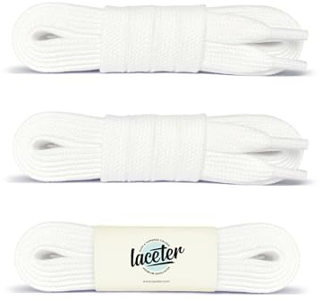 Laceter 3 Paires de Lacets Plats Blancs en Coton 8mm pour Baskets, Sneakers, Chaussures de Sport - Compatibles Nike, Adidas, Converse, Vans, New Balance - Longueur 150 cm, Blanc