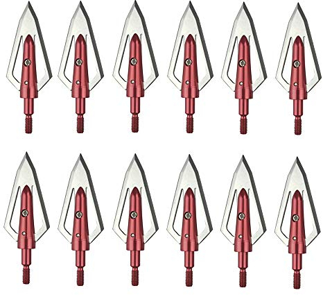 wolfman 12 PCS 100 Grains Archery Pfeilspitzen Jagdspitzen Arrow Broadheads mit 2 Klingen Schraubspitze Bogensport Außen Jagd Pfeilspitze Bogenschießen Bogenjagd mit Aufbewahrungsbox (Rot)