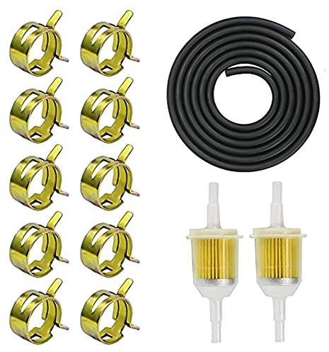 ETOPARS Motorrad Kraftstofffilter Schlauch Kit Inline Benzinschlauch Kit 2 Meter 6mm Kraftstoffleitung, 2 Stück 6mm / 8mm Benzinfilter, 10 Stück Schlauchschellen