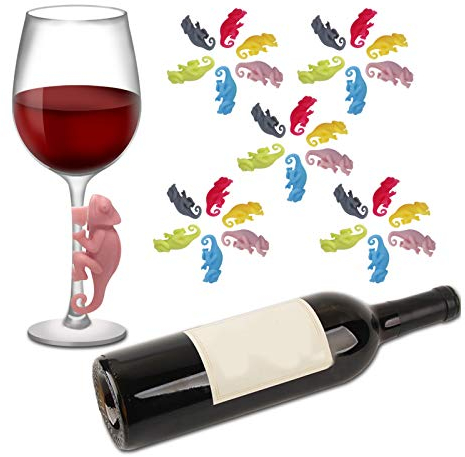 30Pcs Silicone Wine Drink Marker, Beer Glass Cup Identifiers Reusable Wine Glass Tag Drinkware for Home Bar Party 6 Colors Chameleon