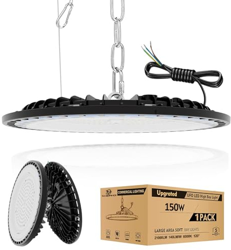 ICEKO 150w LED Werkstatt Deckenleuchte,22500LM/6000k/IP65 Wasserdicht,UFO LED Hallenstrahler, Industrial Werkstattlampe,Feuchtraumleuchte,Kellerlampe,Werkstatt Beleuchtung(Schwarz)