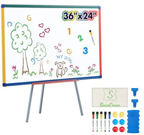 Dry Erase Board with Stand Magnetic Whiteboard for Kids Easel Flipchart Board for Classroom Easel White Board with Stands Teacher Easel, Colorful Frame,36x24 inches