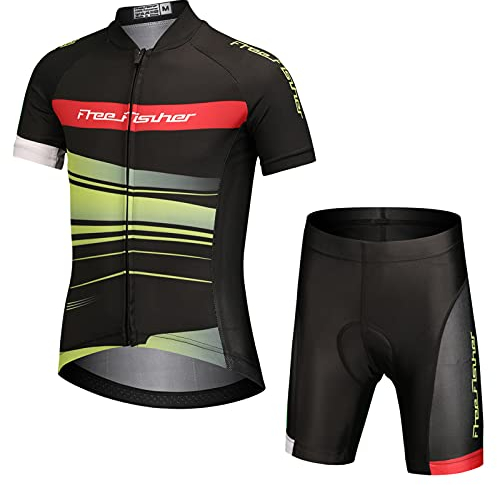 L SERVER Jungen Kinder Radtrikot-Set Fahrrad Trikot Shirt Kurzarm Und Radhose Radbekleidung Fahrradbekleidung Fahrrad Trikot Radtrikot kurzärmliges Set, Licht Schatten, S