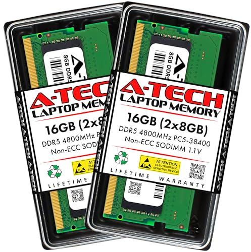 A-Tech MTXtec Lot de 2 barrettes de mémoire RAM DDR5 SO-DIMM 262 broches SO-DIMM 262 broches PC5-38400 CL40 SODIMM 16 Go (2 x 8 Go) DDR5 4800 MHz