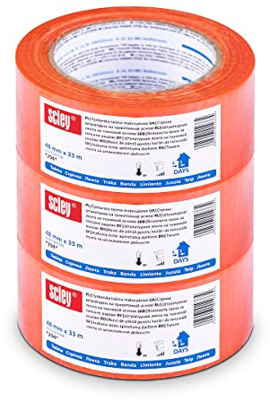 Scley KAEM Goldband, Abklebeband Breite 48mm, Länge 33m, 3 Stück Abdeckband, Klebeband, Kreppband für Malerarbeiten, Malerkrepp, wasserdichter Klebstoff, painters tape, Serie *294*, A0323-943348