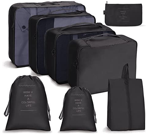 OSDUE Organisateur de Voyage, Rangement Valise Lot de 8 Imperméable Organisateur de Voyage Packing Cubes Organiseur, Différents Tailles des Cubes Étanche Sacs de Voyage Rangement, Voyage Accessoires