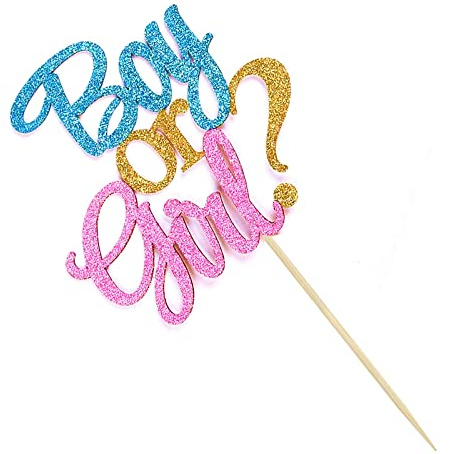Boy or Girl Cake Topper Glitter Cake Decoration Eye-catching Cake Insert Card for Baby Gender Reveal Theme Parties