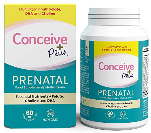 CONCEIVE PLUS Prenatal Vitamins for Women - Multivitamin with DHA, Choline, Folate, Non GMO Pregnancy Supplement | 30 Day Supply, Pre Conception Vitamin, Fertility Booster, Help Get Pregnant | 60 Caps