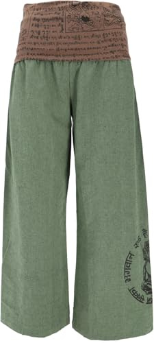 GURU SHOP Weite Marlenehose, Buddha Wellnesshose, Yogahose, Boho Hose mit Breitem Bund - Olive, Damen, Size:XL