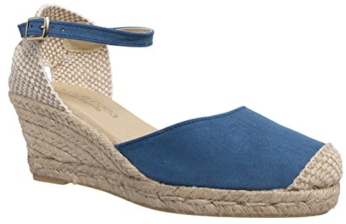 Bekväma espadriller för kvinnor tillverkade i Spanien – naturliga jute sandaler, Hav, 36 EU