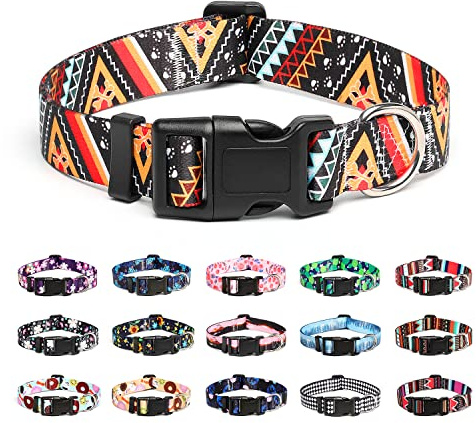 Mercano Collar para Perros Ajustable y Resistente - Patrones de Diseño Especial, Cómodo Nylon Suave para Perros Pequeños Medianos Grandes (M, Ethnic Dorado)