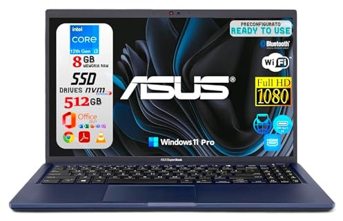 ASUS ExpertBook B1 (B1502), Display Notebook 15.6 Full HD, CPU Intel Core i3-12th, 8GB Ram DDR4, 512GB NVMe SSD, Windows 11 Pro, Office 2021 Pro Plus - Portatile Pronto All'Uso