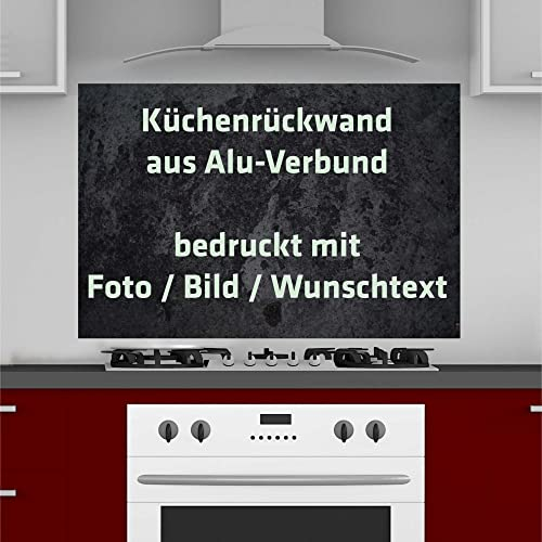 INDIGOS UG Spritzschutz mit Foto - Wunschtext - individuell personalisiert - 60x50 cm - Aluverbund Platte Bedruckt - Motiv - Küche - Küchenrückwand - Schild - Herd - Ofen