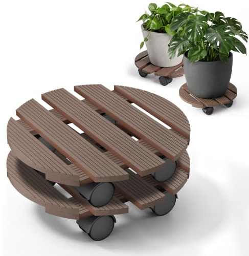 XMTECH WPC Pflanzenroller 30cm 100kg Tragkraft 2 Stück Braun | Wetterfest und pflegeleicht, für Garten, Balkon und Innenbereiche, Bodenschonende Rollen ermöglichen einfaches Verschieben