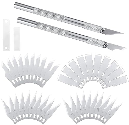 JOCXZI 2 Pezzi Taglierino di Precisione Set- Cutter di Precisione Bisturi Modellismo con 40 Lame di Ricambio per Modellismo, Scultura, Pelle, Carta, Scatola, Cartone