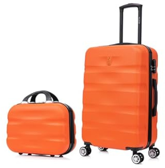 CELIMS - Set Valigie | Valigia Media 20 kg Rigida Arancione + Beauty Case da Viaggio 35cm | Valigia da Stiva 65cm | Trolley Medio 65cm con 4 Ruote | Valigie con Beauty Case