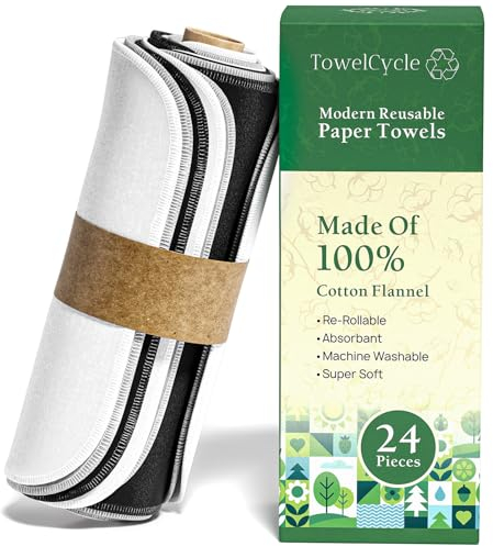 TOWELCYCLE Reusable Paper Towels (24 Pack) - 100% Cotton Hand Towels for Kitchen - Zero Waste Cleaning Cloths - Washable Paper Towels - Reusable Napkins Paper Towel Alternative - Eco Friendly Gifts