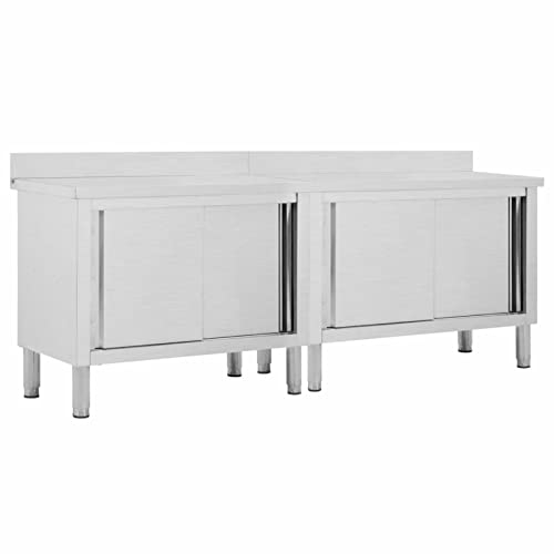 TANZEM Arbeitsschränke mit Schiebetüren 2 STK. 240x50x(95-97) cm Edelstahl, Outdoor Schrank, Küchenschrank, Aussenküche, Outdoorküche, Arbeitstisch, Spülschrank Edelstahl, Outdoor Grilltisch
