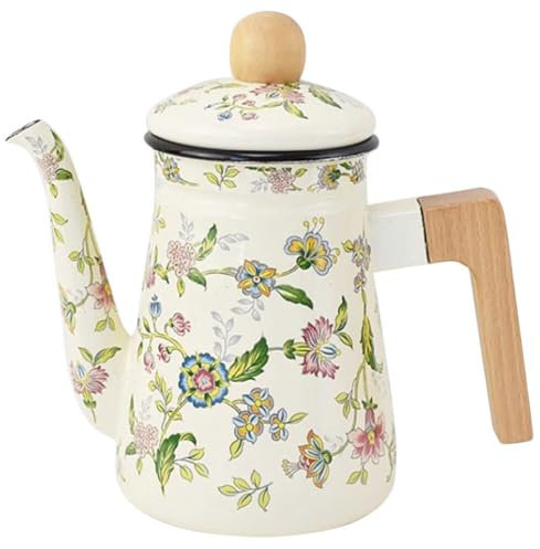 TOVINANNA Théière En Émail Résistante à Haute Température Avec Poignée En Bois, Grosse Capacité, Bouilloire à Thé Vintage Pour Maison Et Bureau