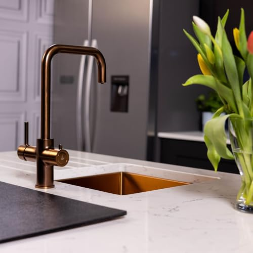 Flode Vier 4 in 1 Boiling Water Tap Full Kit - Tank & Filter | Instant Boiling Filtered Cold Mains Hot & Cold | Full Kit with 2.4L Boiler Unit & Filter | Instant Hot 4 in 1 tap (Brushed Copper)