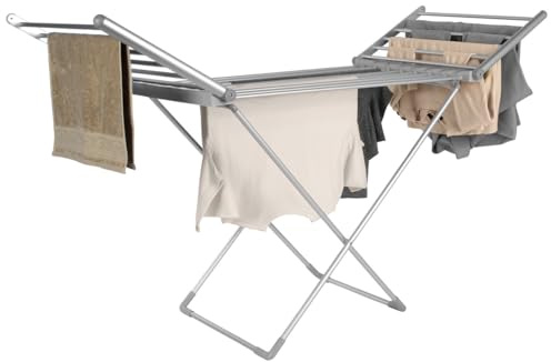 PMB Electric Heated Clothes Airer Indoor, Winged Foldable Heated Clothes Dryer Rack, 18 Heated Rails, 230W Low Energy Portable Electric Clothes Drying Rack for Laundry