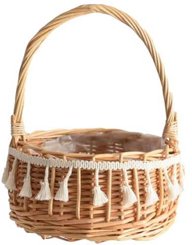 PRETYZOOM Cesta de flores tejida con borlas carritos de de pascua canasta de flores tejidas cesta pequeña bohemio geometría canasta de accesorios Cesta tejida mimbre rota