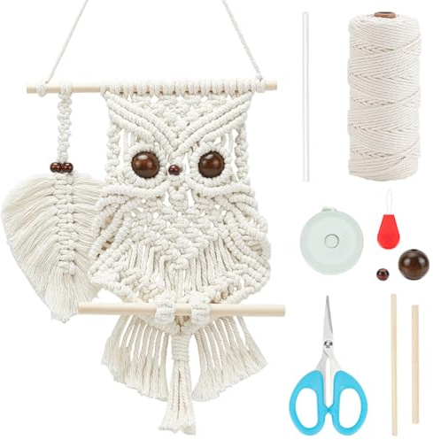 FREEBLOSS Anfänger Makramee Set, DIY Eulen Makramee Wandbehang, Handgewebter Wandteppich, Eulen Makramee Wandbehang Set Mit Anleitung, Makramee Wandkunst Dekor Für Schlafzimmer, Büro