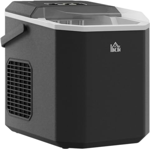 HOMCOM Macchina del Ghiaccio Autopulente da 9 Cubetti in 6-13 Minuti con Cesto e Paletta, Macchina per il Ghiaccio in PP e Rame, 22.2x29.4x29 cm, Nera