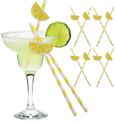 Minkissy Lemon Paper Straws or Drinking Hawaiian Theme Party | Reusable Decorations Paper Drinking Straws for Lemonade Cocktails Juice Diy Drink Decor home gatherings