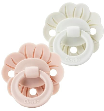 Elodie Details, Binky Bloom, 2-pack, babynapp, silikon, ortodontisk napp, hållbar och steriliserbar, för spädbarn och småbarn, 3+ månader, rosa/vit