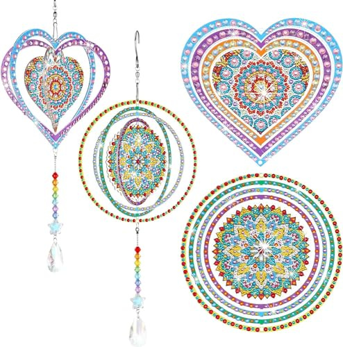 Frundoo Diamantmålning snurra hängande, 2 stycken 5D DIY diamantbroderi komplett kit, drömfångare för barn, flickor, kreativa presenter för pojkar och flickor