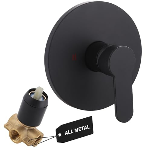 Shower Valve Handle, Bathroom Shower Mixer Valve Kit, Wall Mount Rough-in Tub Shower Control Valves Round 1 Way Single Function, Female Thread, Matte Black